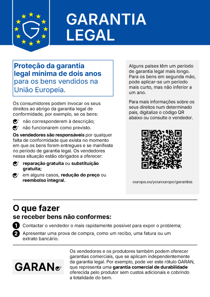 Official EU legal guarantee notice in Portuguese